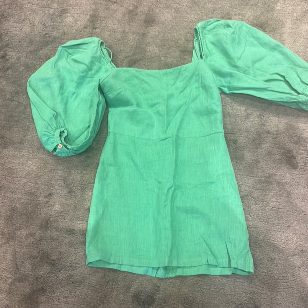 Elegant Green Puff Sleeve Mini Dress